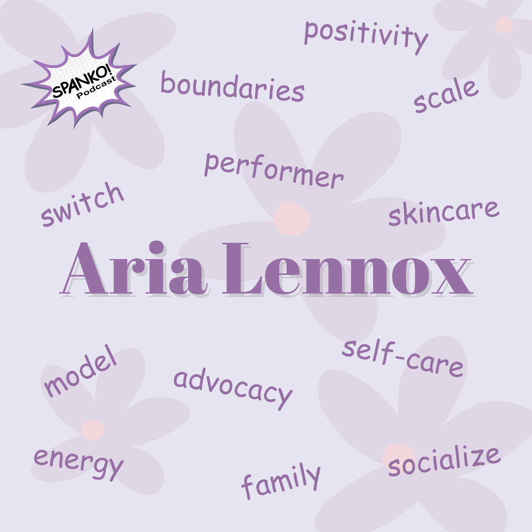 Aria Lennox's name with a word cloud of topics discussed in the episode